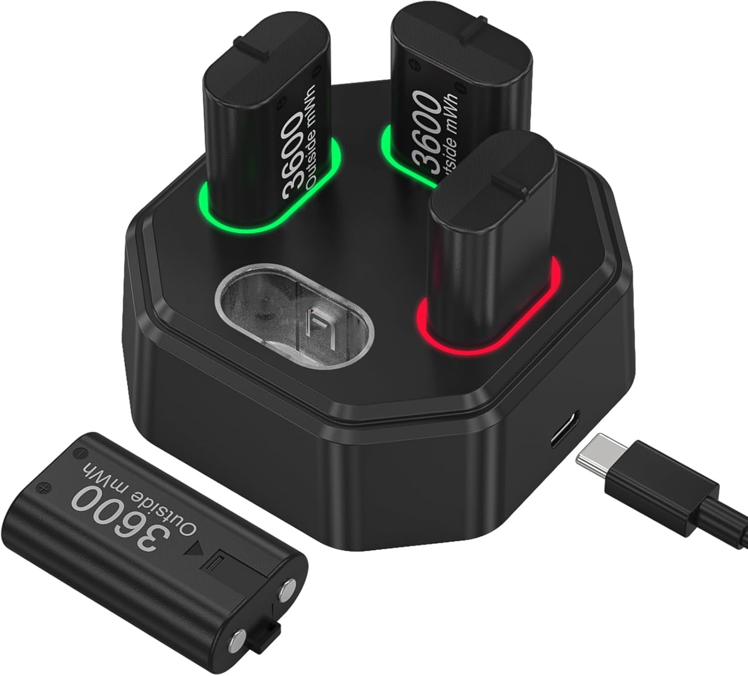 4 Pack Rechargeable Batteries for Xbox Controller,Charger Dock with 4 x 3600mWh NiMH Battery for Xbox One/Xbox Series X|S,Xbox One S/X/Elite Wireless Controller

