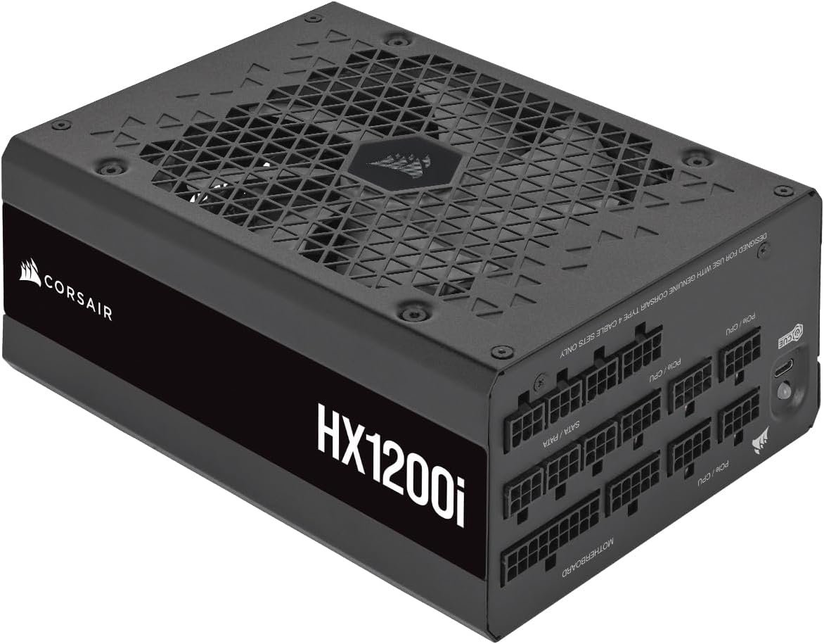 CORSAIR HX1200i Fully Modular Ultra-Low Noise ATX Power Supply - ATX 3.0 & PCIe 5.0 Compliant - Fluid Dynamic Bearing Fan - CORSAIR iCUE Software Compatible - 80 Plus Platinum Efficiency - Black
