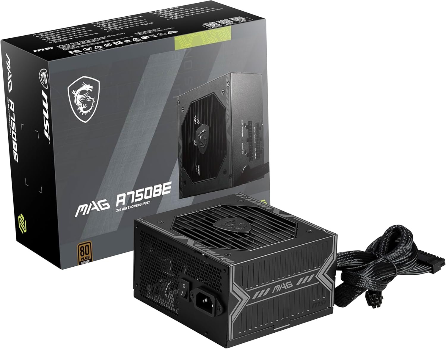 MSI MAG A750BE Gaming Power Supply - 80 Plus Bronze Certified 750W - Semi-Modular - Low Noise ATX PSU
