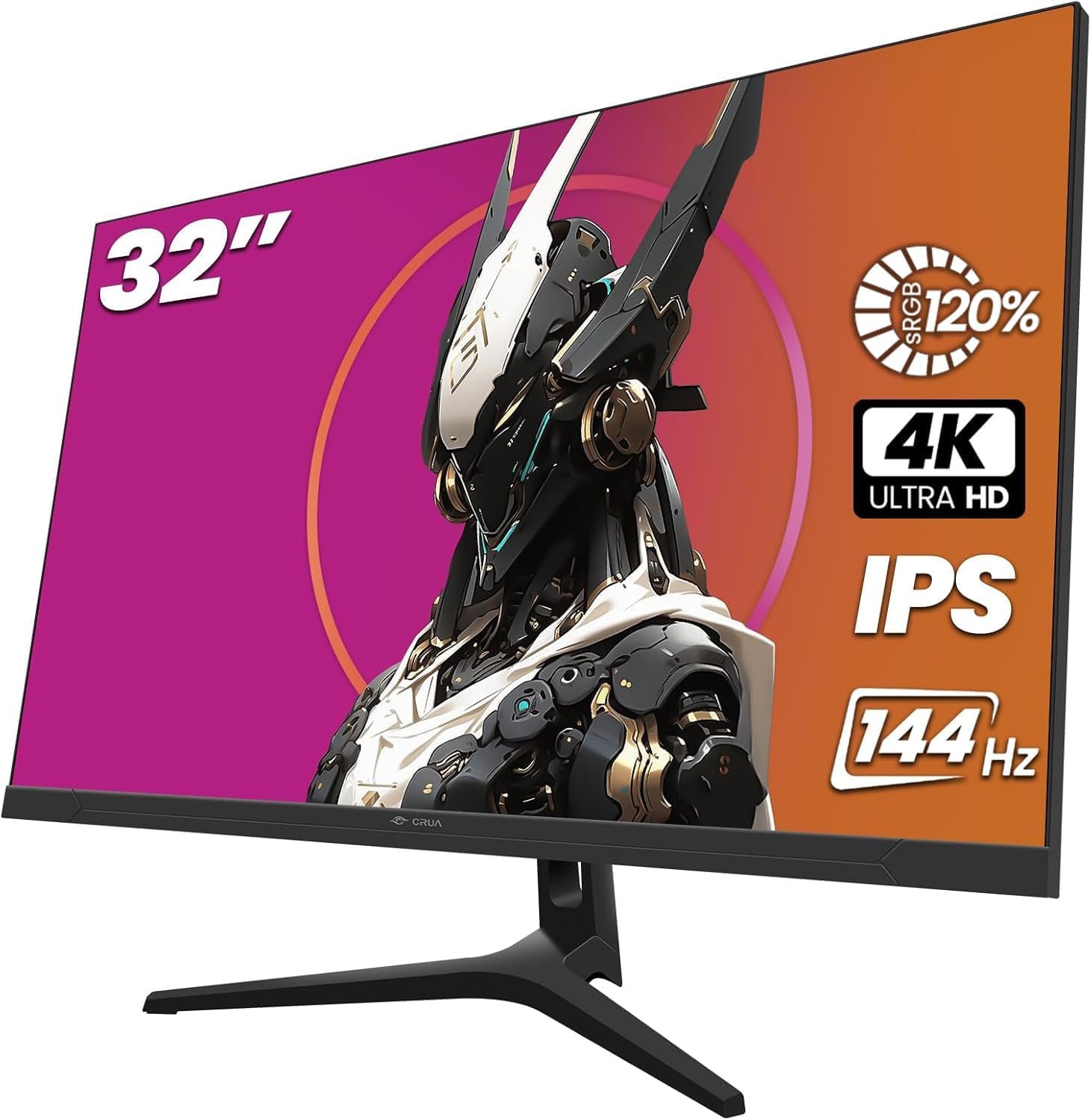 CRUA 32" 4K Gaming Monitor, IPS UHD(3840 * 2160P) 144Hz Monitors, Computer Monitor Support FreeSync, HDR, 120% sRGB, 1.07B Color Depth, with HDMI 2.1/DP 1.4 and Built-in Speaker, Support Wall- Black
