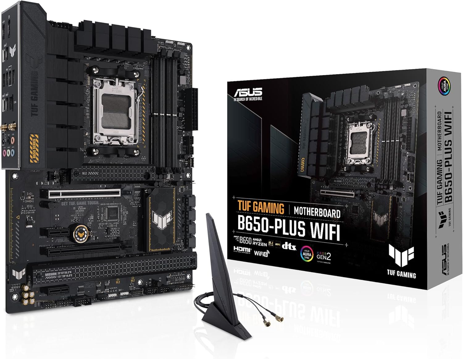 ASUS TUF GAMING B650-PLUS WIFI AMD B650 AM5 Ryzen™ Desktop 9000 8000 and 7000 ATX motherboard, 14 power stages, PCIe® 5.0 M.2 , DDR5 memory, WiFi 6 and 2.5 Gb Ethernet, USB4® support Aura Sync
