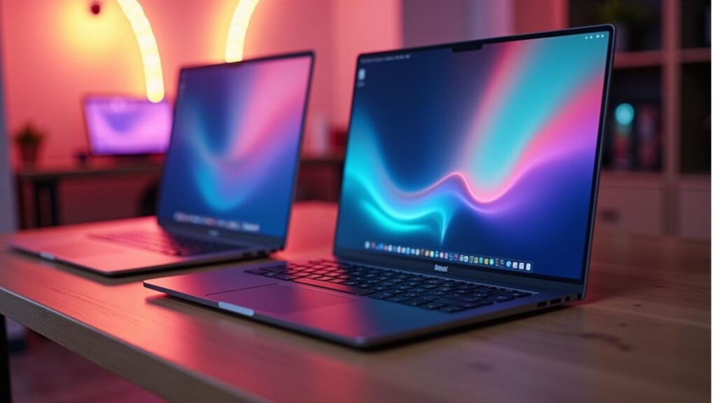 pple MacBook Air, Dell XPS 13, and HP Spectre x360 laptops displayed on a sleek desk, showcasing their premium build, thin design, and high-performance features